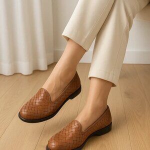 Trotters 7N Leather Business Dress Woven Slip-On Loafers Brown From Brazil